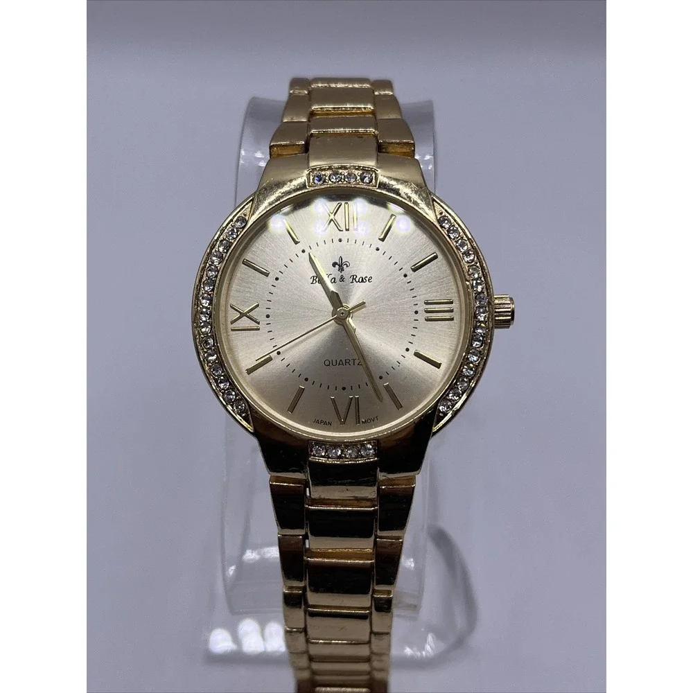 Bella‎ & Rose Women's Gold Tone Quartz Watch Rhinestone Bezel- New Battery